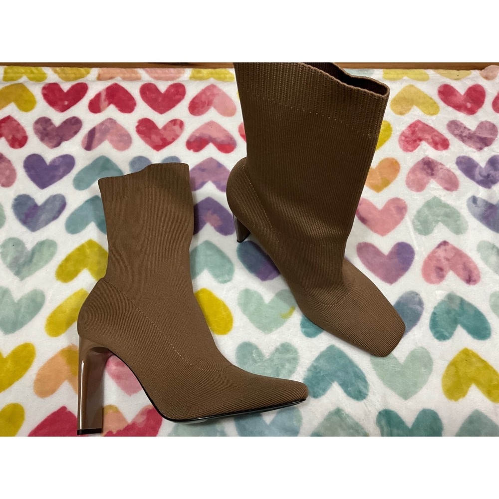 Zara brown Knit Square Toe Ankle Boots Block Heel Stiletto Fashion Women size 40 - Picture 4 of 4
